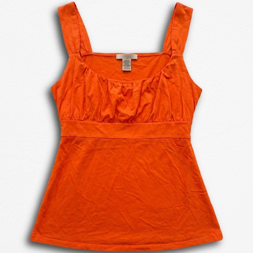 Ann Taylor Womens XL Orange Empire Waist Gathered Scoop Neck Tank Top Blouse